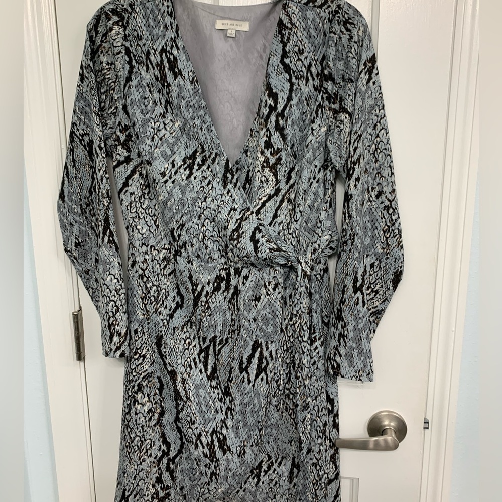 Skies are Blue Blue & Brown Dress Sz Small Mob Wife Animal Print